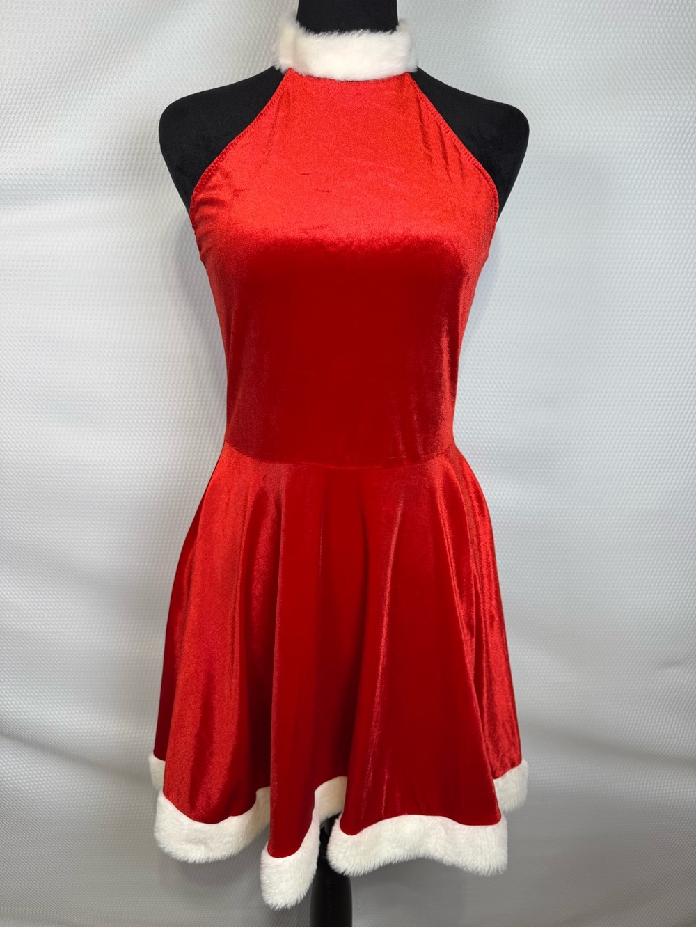 Avidlove Women’s Medium Red Velvet Santa Christmas Dress Faux Fur Halter Holiday